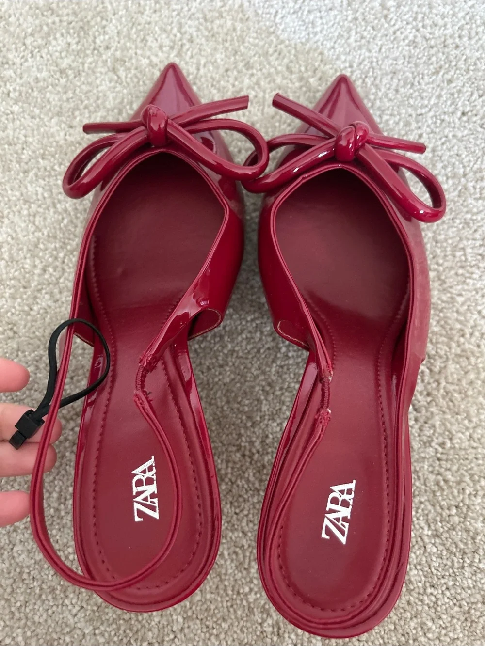 Zara Red Patent Pointed-Toe Bow Slingbacks